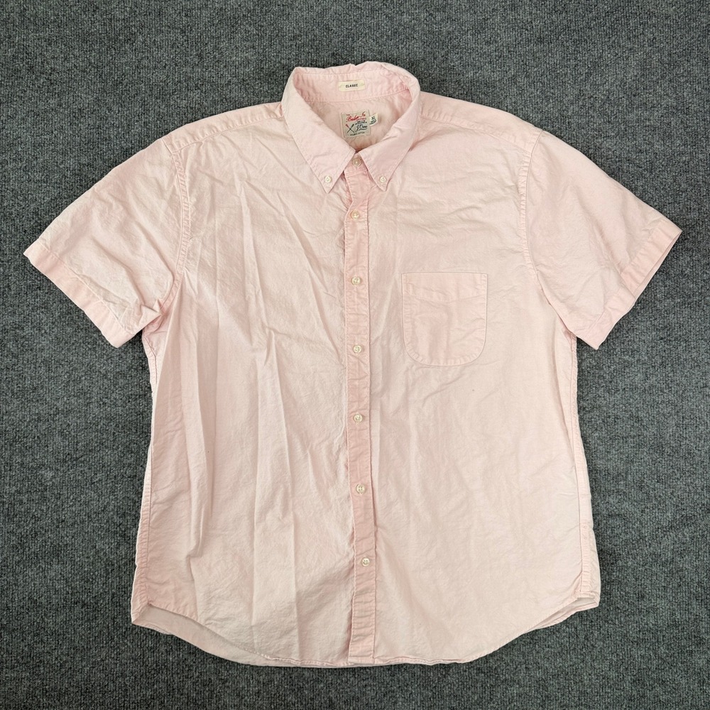 J Crew Broken-In Oxford Shirt Mens XL Pink Short Sleeve Classic Fit Button Down